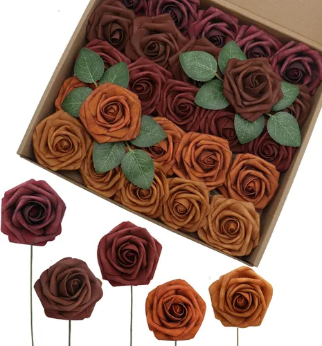 Miniatura 5 de Flores artificiales, 25 rosas de espuma de aspecto real, rosas falsas con tallos para ramos de boda, centros de mesa, baby shower, fiesta