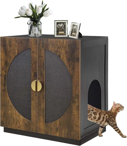 Miniatura 9 de unipaws Muebles Gabinete para Caja de Arena de Gatos, Baño para Gatos, Cubierta de Caja de Arena Oculta, Gabinete para Gato Grande, Cajas de Arena