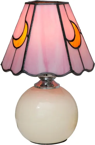 Lámpara de mesa de noche de luna de cristal de cristal, lámpara de mesita de noche estilo Tiffany con bombilla E26, lámpara de acento pequeña rosa