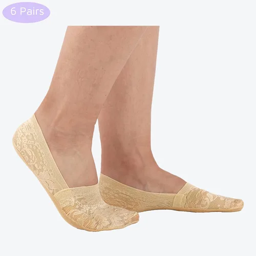 Miniatura 3 de Flammi - 4 pares de calcetines de encaje para mujer, antideslizantes, con parte inferior de algodón