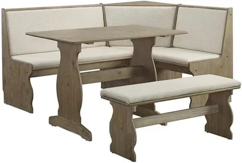 Linon Natasha - Juego de comedor de esquina de madera de transición con asientos tapizados, requiere montaje alguno, asientos hasta 5 personas, en