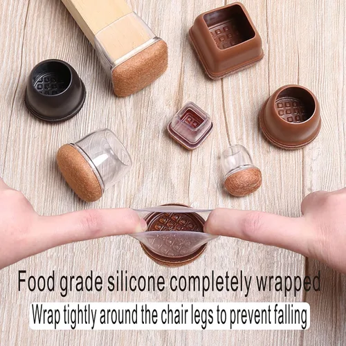 Miniatura 3 de Protectores cuadrados pequeños de silicona para patas de silla con fieltro envuelto, tapas negras para patas de muebles, antiarañazos antiruido, 16