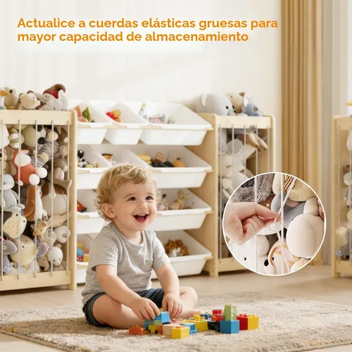 Miniatura 6 de EXPERLAM Organizador grande de almacenamiento de juguetes, almacenamiento de animales de peluche de madera y organizador de juguetes de 12 Blanco