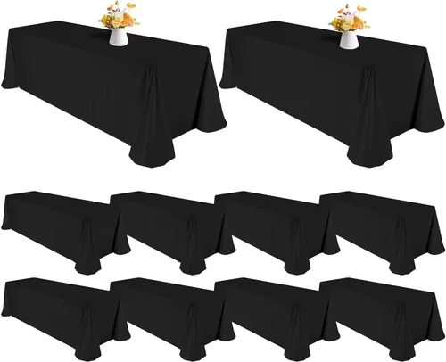 Miniatura 10 de Paquete de 10 manteles de poliéster de 60 x 102 pulgadas, manteles de poliéster beige para mesas rectangulares de 6 pies, resistentes a las manchas