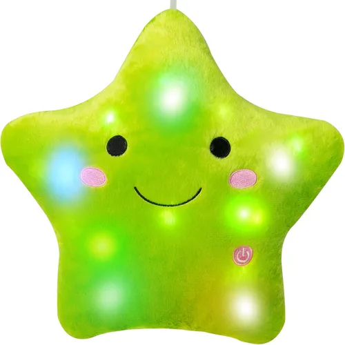 Miniatura 12 de Almohada de estrella brillante de 13.8 pulgadas, almohada de felpa de estrella LED con luces nocturnas coloridas, juguete de estrella suave y Azul