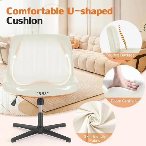 Miniatura 4 de Silla Criss Cross, Silla de Escritorio sin Brazos sin Ruedas, Silla de Oficina con Patas Cruzadas, Silla de Tocador Giratoria, Silla de Trabajo