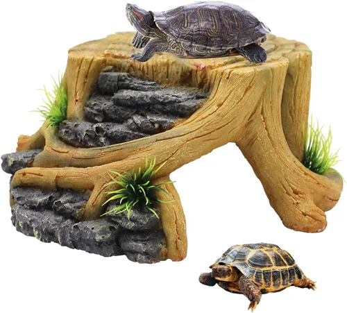 Plataforma de tortuga para tomar el sol, adorno de hábitat de reptil de resina de tortuga, decoración de tanque de tortuga, reptil, cornisa flotante