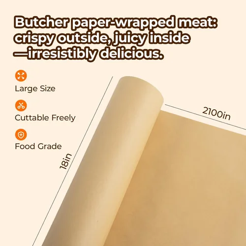 Miniatura 5 de YRYM HT Rollo de papel de carnicero marrón para ahumador, papel de regalo marrón natural de grado alimenticio para pechugas de barbacoa, ahumar