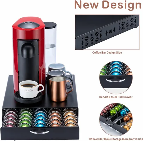 Miniatura 3 de FlagShip Soporte para cápsulas Nespresso, organizador de cápsulas Vertuo, diseño de barra de café y soporte para cafetera, metal negro