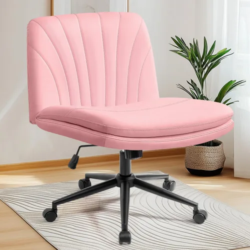 Miniatura 14 de NEO Chair Silla Criss Cross sin ruedas, sin brazos, con patas cruzadas, escritorio de oficina, silla ancha y cómoda de tocador para maquillaje, Beige