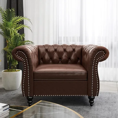 Miniatura 35 de AVZEAR Silla de Acento para Sala de Estar, Silla de Sofá Tapizada Silla de Sofá Individual con Respaldo Acolchado, Silla de Sofá Chesterfield