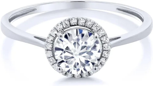 Miniatura 48 de Gem Stone King Anillo de compromiso de boda de oro blanco de 10 quilates con piedra natal y halo de diamantes Redondo de 0.236 in Anillo de oro