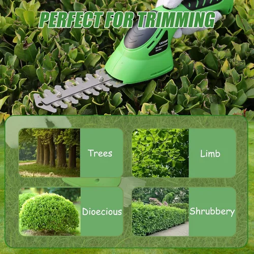 Miniatura 9 de Lichamp CGS-3602 CGS-3602 - Cortadora de setos eléctrica de mano 2 en 1 con batería recargable para jardín y césped, CGS-3602 Verde