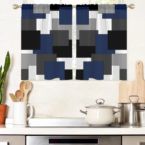 Miniatura 10 de AAtter Cortina de Ventana Verde Azulado y Negro Turquesa Aguamarina Gris Blanco Abstracto Moderno Oscuro Masculino Sala de Estar Dormitorio Cortinas