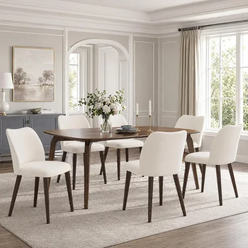 Miniatura 29 de MALOL Juego de 2 sillas de comedor, sillas laterales de cocina tapizadas de tela con patas de madera para uso en cocina y restaurante, color beige