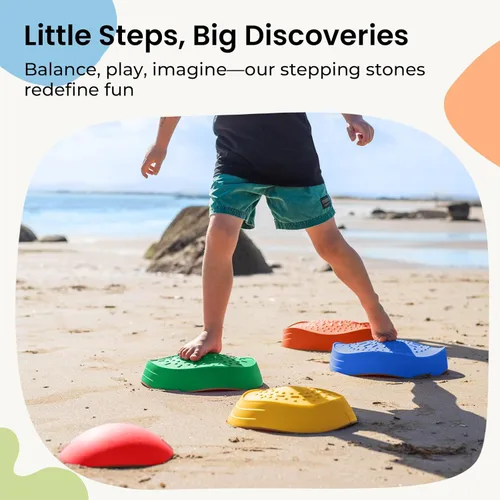 Miniatura 2 de Tiny Land Piedras para pisar para niños, 5 piezas Piedras antideslizantes para niños pequeños, Piedras sensoriales para promover el equilibrio