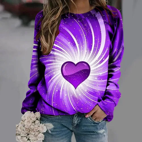 Miniatura 2 de Camisetas para el día de San Valentín para mujer, con estampado de corazón, cuello redondo, sudaderas raglán