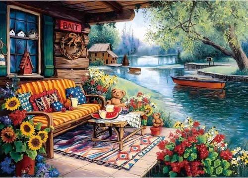Miniatura 17 de Autumn Birds - Rompecabezas de 500 piezas para adultos, lindo paisaje natural de otoño, dibujos animados, pájaros bebés con sombreros de invierno