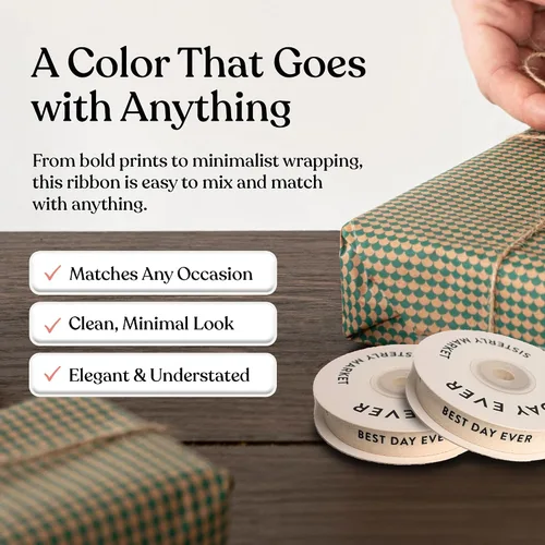 Miniatura 5 de Cinta de algodón en espiga personalizada, cinta de regalo natural de 5/8 pulgadas con frase impresa Best Day, 10 yardas