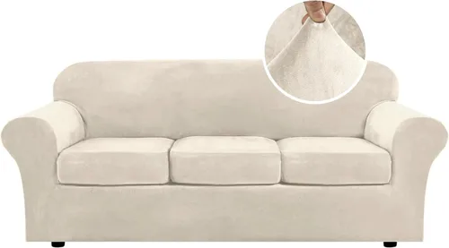 Miniatura 72 de H.VERSAILTEX - Funda elástica para sofá de 3 piezas, de suave terciopelo afelpado, para sofá biplaza con 2 cojines de hasta 72 pulgadas de ancho, se