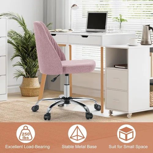Miniatura 8 de DUMOS Silla de oficina, cómoda silla de escritorio giratoria con ruedas, asiento ancho, sin brazos, altura ajustable, sillas de computadora