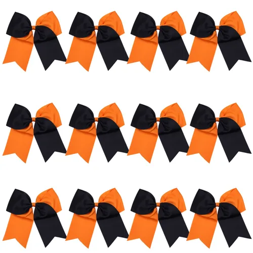 Miniatura 21 de Lazos de animadora jumbo de 8 pulgadas con diamantes de imitación brillantes para cola de caballo, lazos de porrista, 6 unidades, color negro