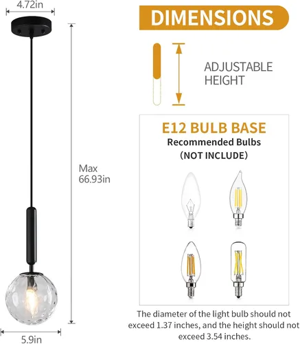 Miniatura 6 de Lámpara Colgante Negra Moderna Accesorio de Luz Colgante para Isla de Cocina de Mediados de Siglo con Lámpara Colgante de Globo Iluminación Colgante