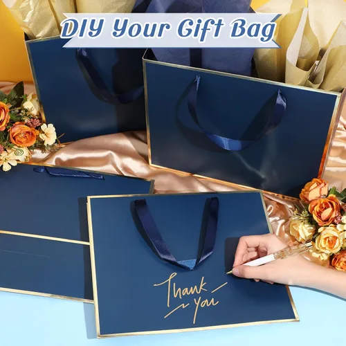 Miniatura 4 de ReliThick Paquete de 12 bolsas de regalo de papel metálico con asas y papel de seda de 11.8 x 10 x 4 pulgadas, bolsa de agradecimiento para Azul