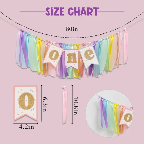 Miniatura 2 de Cartel para silla de alta color arcoíris pastel – Cartel de primer cumpleaños para silla de bebé, guirnalda de cinta de arcoíris pastel, Banner