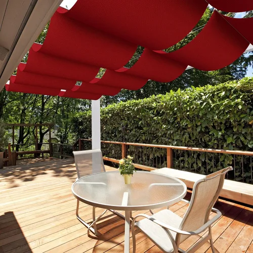 E&K Toldo retráctil impermeable de 7 pies de ancho x 16 pies de largo, para exteriores, para patio, jardín, terraza, enrejado (rojo)