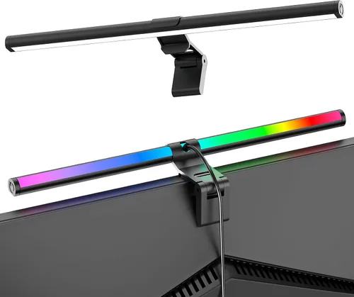 Barra de luz para monitor RGB, lámpara de pantalla de lectura de doble luz para el cuidado de los ojos, 9 modos de retroiluminación para juegos,