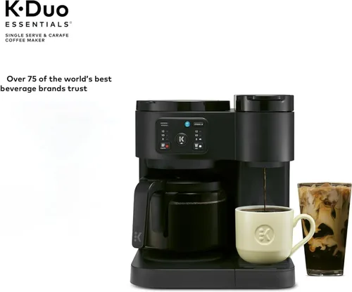 Miniatura 5 de K-Duo Essentials - Cafetera caliente y helada de una sola porción con jarra de vidrio de 12 tazas, prepara cápsulas KCup y posos de café, varios