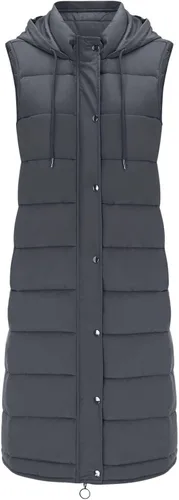 Miniatura 18 de Chaleco largo para mujer, sin mangas, acolchado, con cremallera, capucha, abrigo de invierno cálido, ligero, con bolsillos
