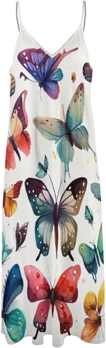 Miniatura 5 de Vestido largo de playa con estampado de mariposas coloridas para mujer, estampado floral, bohemio, vestido de playa