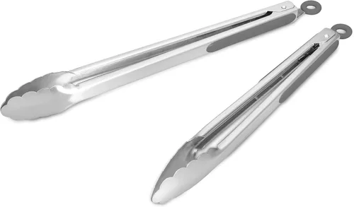 Miniatura 18 de Pinzas de cocina de acero inoxidable 304, juego de 2 pinzas resistentes de 9 y 12 pulgadas para asar a la parrilla, con bloqueo cepillado y agarre