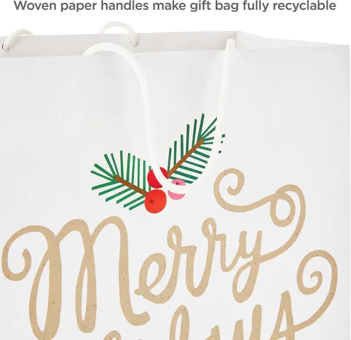 Miniatura 4 de Hallmark Bolsas de regalo navideñas (8 bolsas: 3 pequeñas de 6 pulgadas, 3 medianas de 9 pulgadas, 2 grandes de 13 pulgadas), papel kraft reciclable