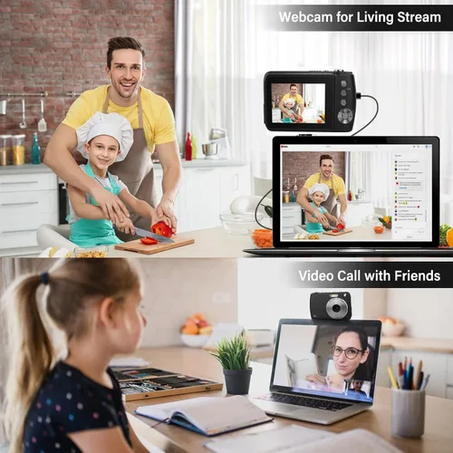Miniatura 5 de Cámara digital, cámaras para niños para 50MP FHD 1080P, cámara digital de apuntar y disparar con zoom 16X antivibración, cámaras pequeñas compactas