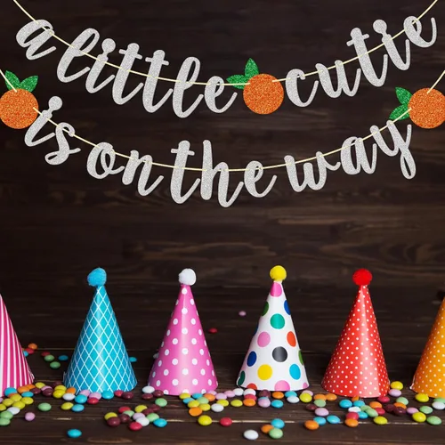 Miniatura 9 de Cartel con texto en inglés "A Little Cutie Is On The Way", pancarta de cítricos, cumpleaños temático naranja, decoración de fiesta de cumpleaños