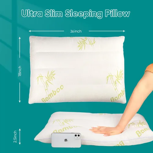 Miniatura 4 de MINUPWELL Almohadas ultra finas, almohadas planas para dormir delgadas, almohadas de cama delgadas 7D de alto soporte de 2.5 pulgadas de altura