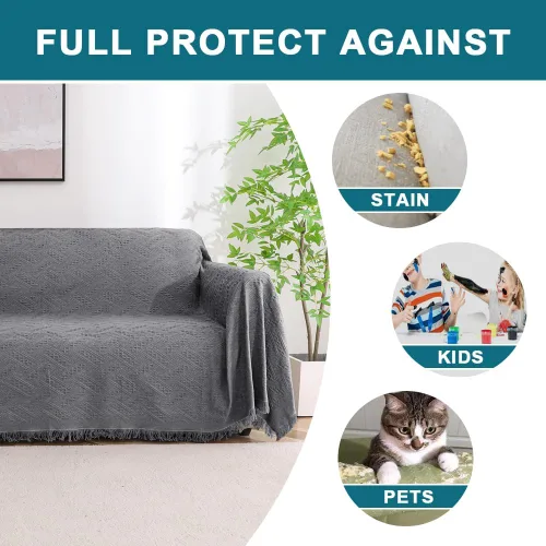Miniatura 5 de Turquoize - Funda para sofá de algodón de color gris, protector para sofá, funda para sofás, fundas para sofá seccional lavables para perros