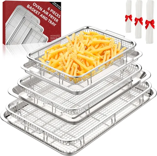 Miniatura 11 de Sartenes para freidora de aire para horno, cesta y bandeja para freidora de aire con guía de cocina y 30 papeles pergaminos, bandeja antiadherente