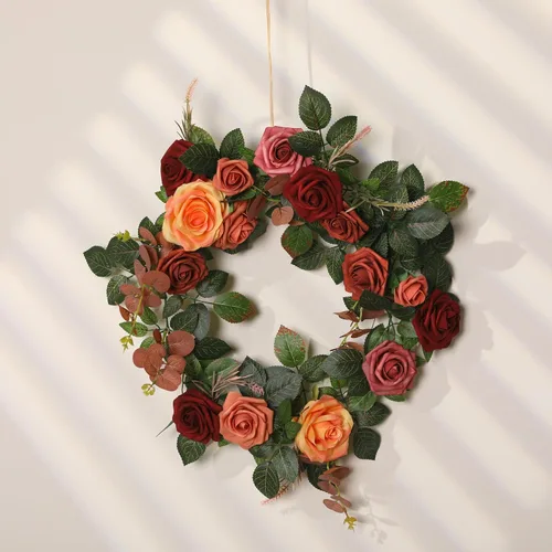 Miniatura 5 de Senseya Guirnalda de flores de rosas artificiales de 5 pies, vid floral falsa de terracota con hojas de rosa, guirnalda de flores rústicas