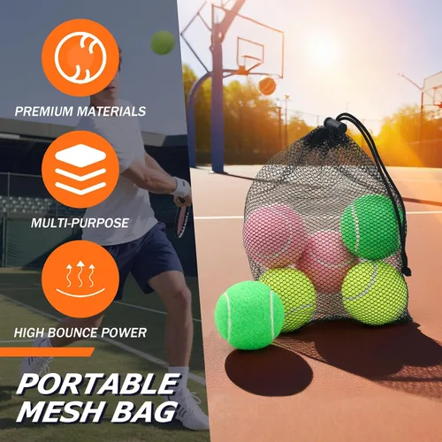 Miniatura 4 de Pelotas de tenis, paquete de 6 pelotas de tenis de práctica de alta elasticidad con bolsa de malla, ideal para principiantes, pelotas de ejercicio
