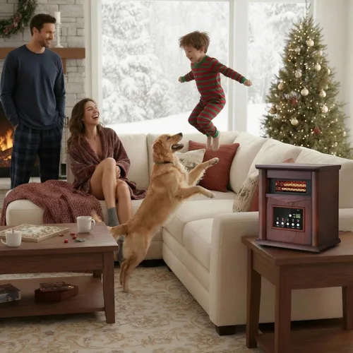 Miniatura 5 de Nordic Hygge Calentador de espacio portátil, calentador infrarrojo eléctrico de 1500 W para uso en interiores, sala de estar, dormitorio, oficina