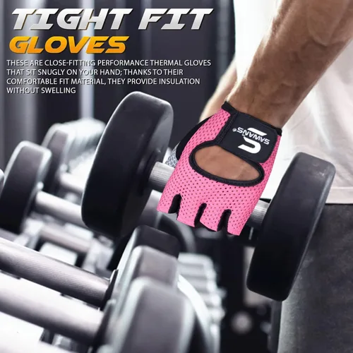 Miniatura 5 de SAWANS Guantes de entrenamiento para hombres y mujeres, guantes para levantamiento de pesas, guantes de gimnasio, fitness, ejercicio, ciclismo, Rosa
