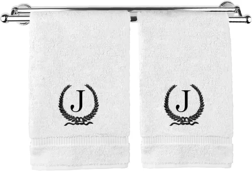 Miniatura 12 de Toalla de mano con monograma, regalo personalizado, 16 x 30 pulgadas, diseño de corona dorada bordada con letra blanca en toalla negra, extra