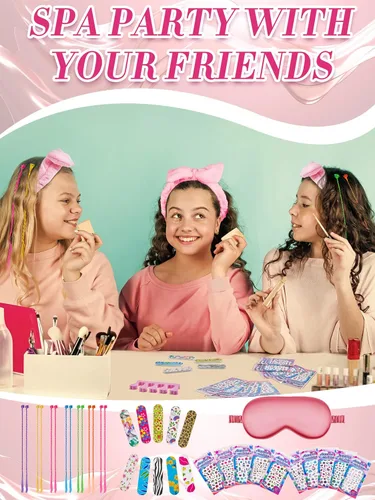Miniatura 5 de Xuhal 92 piezas de recuerdos de fiesta de spa para niñas, suministros de fiesta de pijama, batas de satén para niños, fiestas de pijamas con bolsas