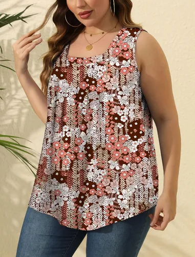 Miniatura 104 de Saloogoe - Camisetas sin mangas veraniegas para mujeres, plisadas con cuello cuadrado y dobladillo curvado, blusas de ajuste holgado con movimiento