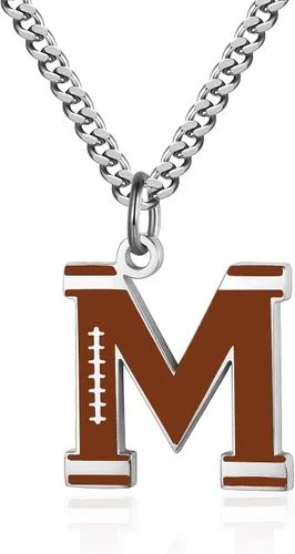 AIAINAGI Collar con letra inicial de fútbol A-Z para niños dije de fútbol americano cadena de plata de acero inoxidable regalo de fútbol