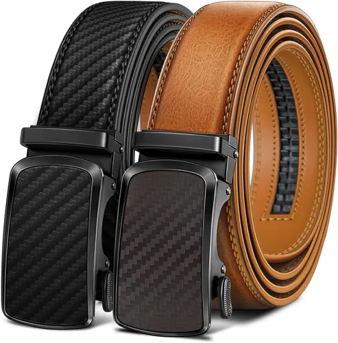 Miniatura 17 de BULLIANT - Paquete de 2 cinturones de cuero con trinquete para hombre, ajustables, corte de 1 3/8 para un ajuste perfecto, regalo para hombre